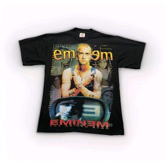Rock Revolucion EMINEM Slim Shady Black Crewneck Double Sided Graphic T shirt - Picture 1 of 16